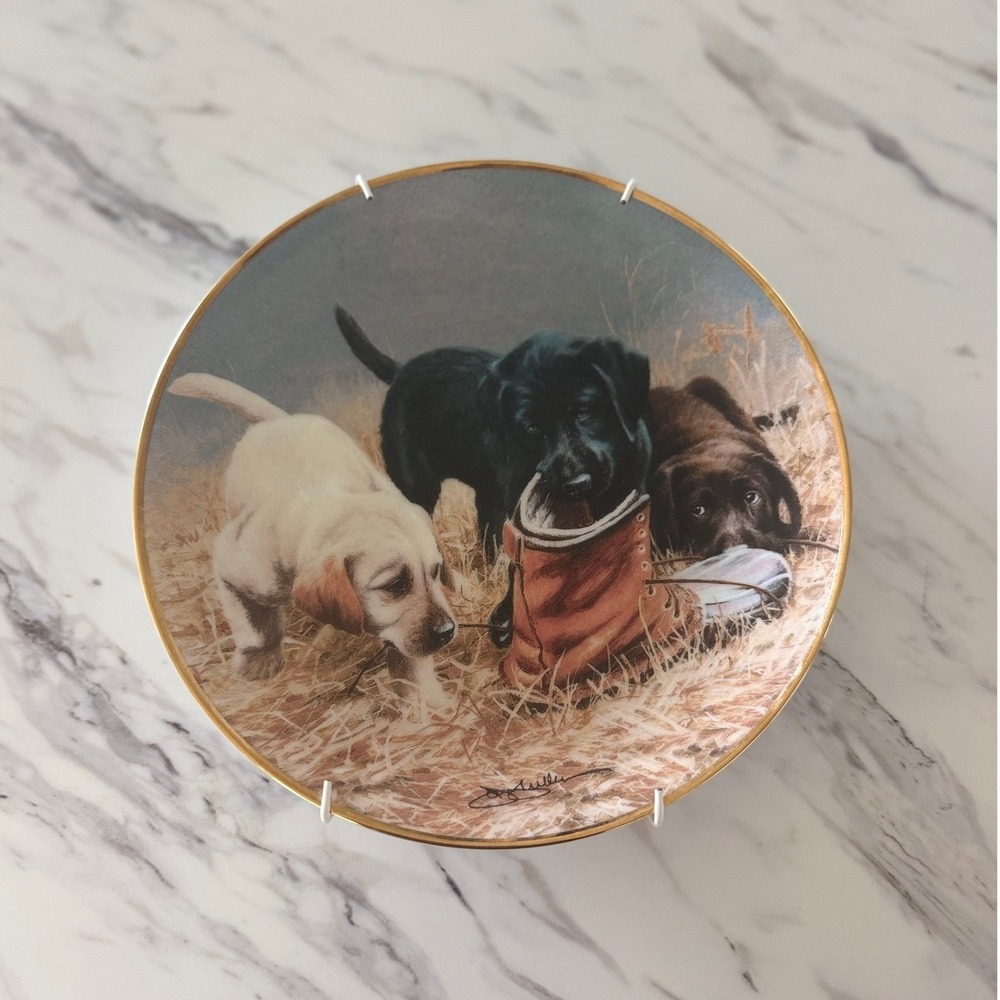 Franklin Mint Jim Lamb Three to Boot Labrador Puppy Limited Edition Plate 8in